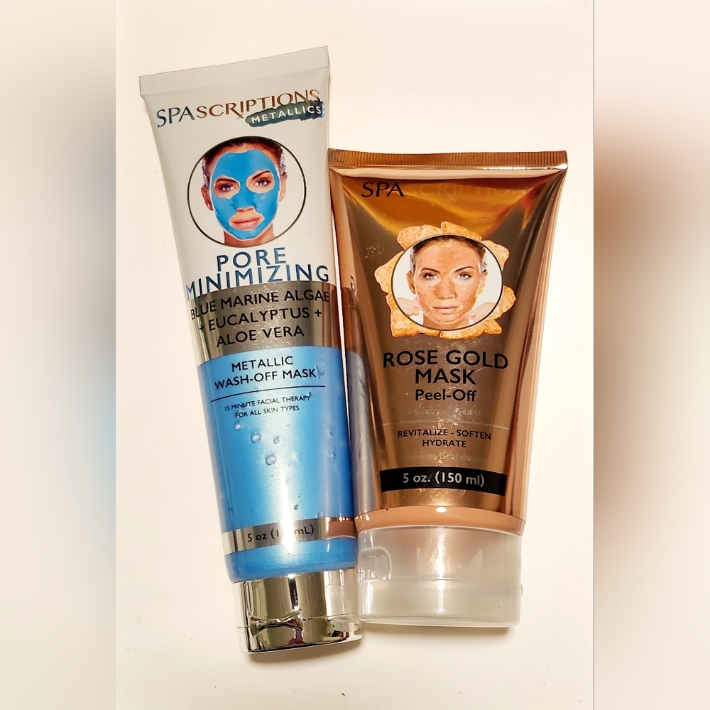 NWT SPASCRIPTIONS ROSE GOLD PEEL OFF & METALLIC BLUE WASH OFF MASKS!